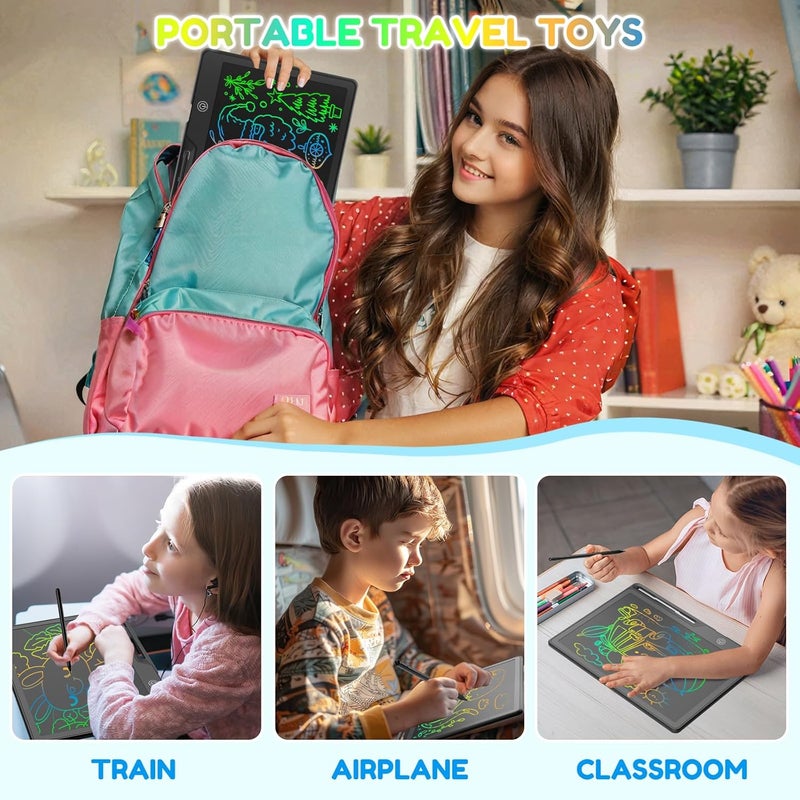POPERFUN 13 Inch LCD Writing Tablet for Kids, Rechargeable Erasable Doodle Board Colorful Toddler Drawing Pad, Preschool Learning Toys Christmas Birthday Gift 3 4 5 6 7 Year Old Girls Inky Black - Image 2